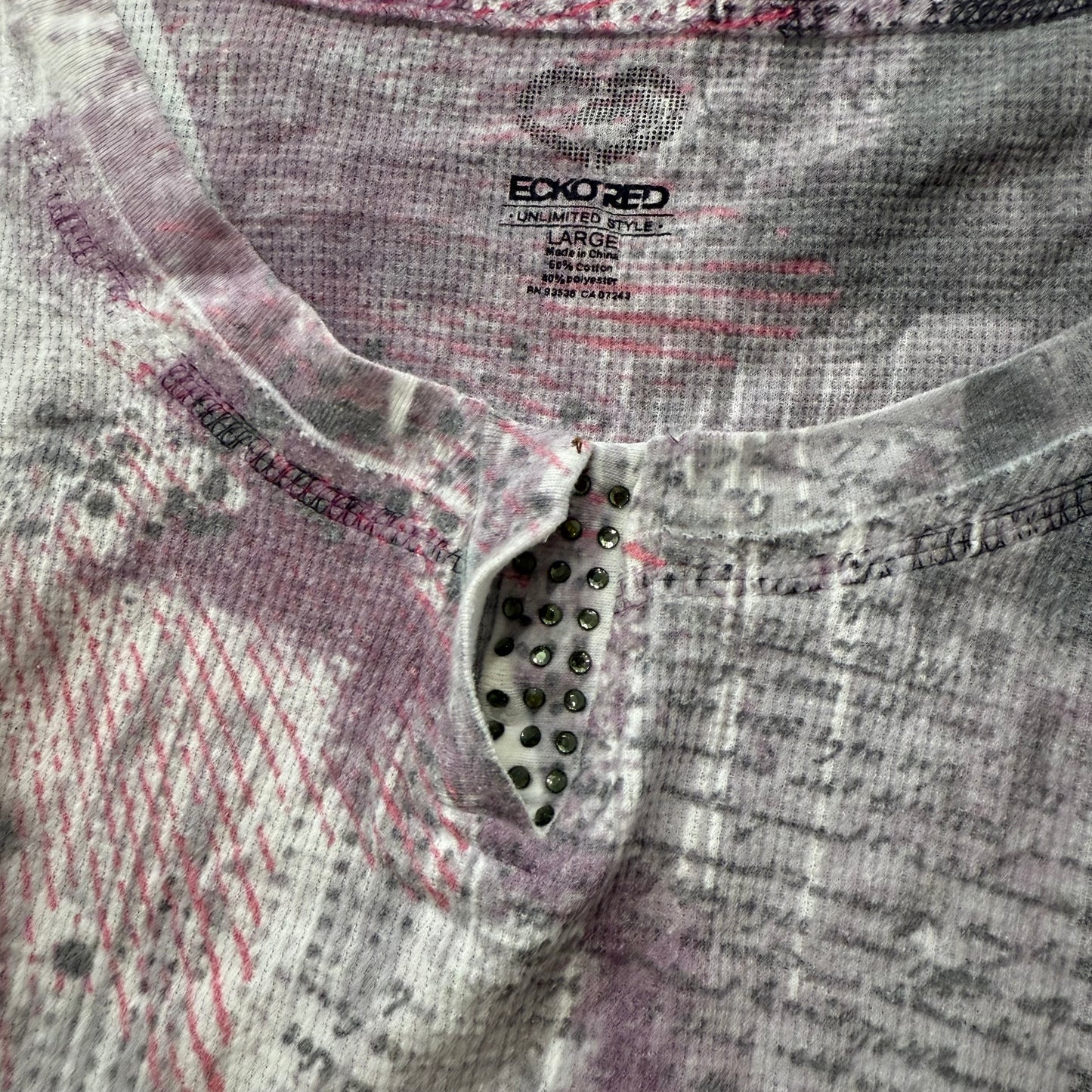Ecko Red Unltd. Women's Gray White Cotton Shirt Long Sleeves Graphic Top Size L