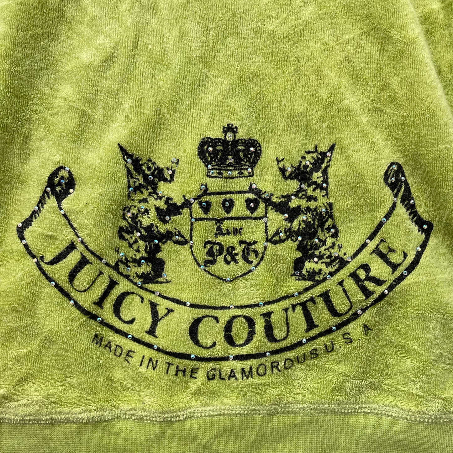 Juicy Couture Scottie Dogs Women Lime Terry Cloth Hoodie Rhinestones Logo Size M