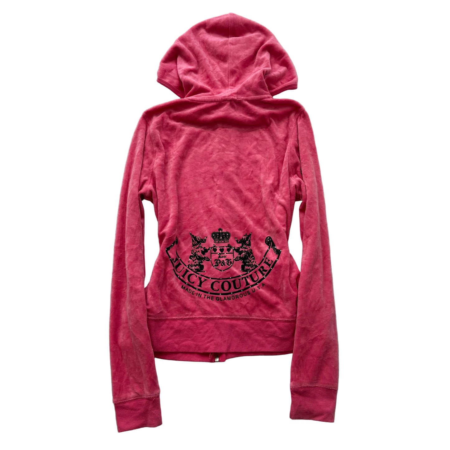 Juicy Couture Women's Pink Velour Full Zip Hoodie Rhinestones Logo Preppy Size M