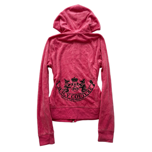 Juicy Couture Women's Pink Velour Full Zip Hoodie Rhinestones Logo Preppy Size M