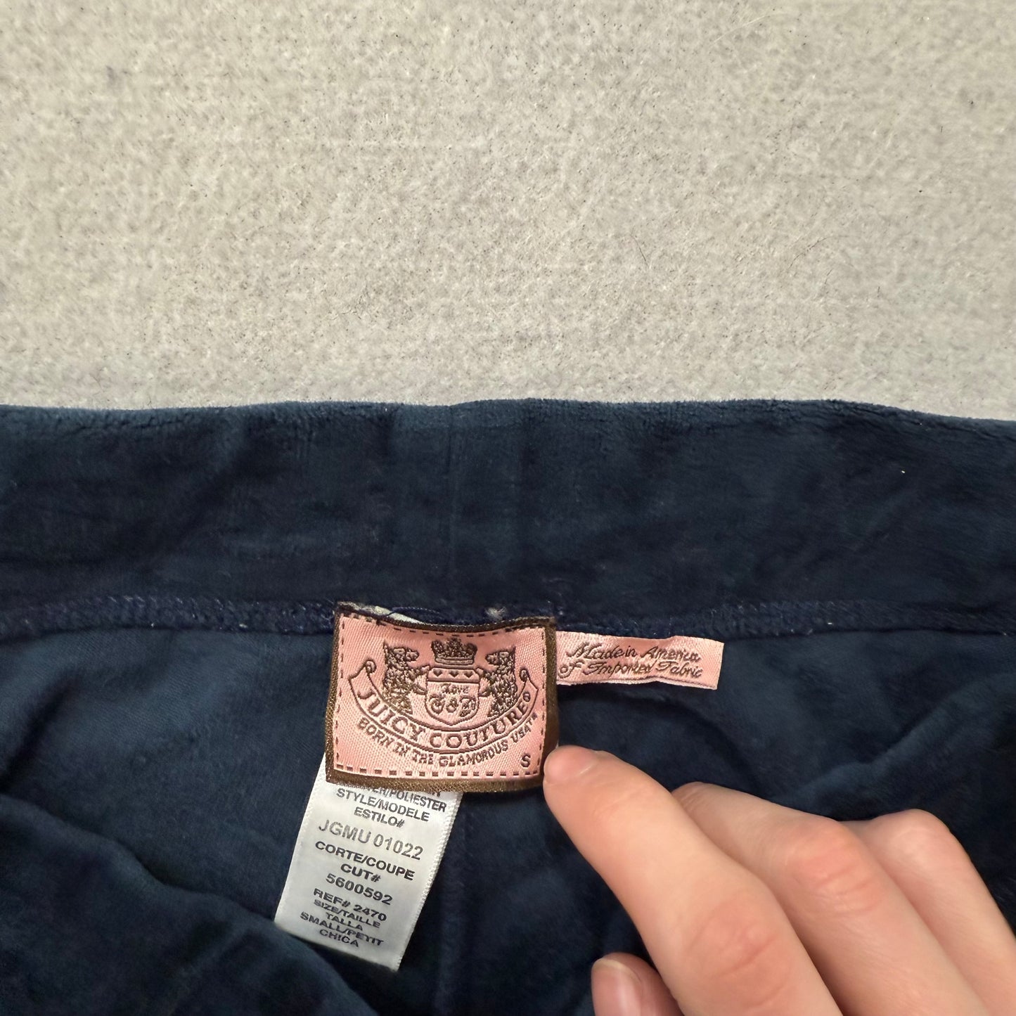 Vintage Juicy Couture Women's Navy Flared Track Pant Rhinestones Logo Y2K Size S
