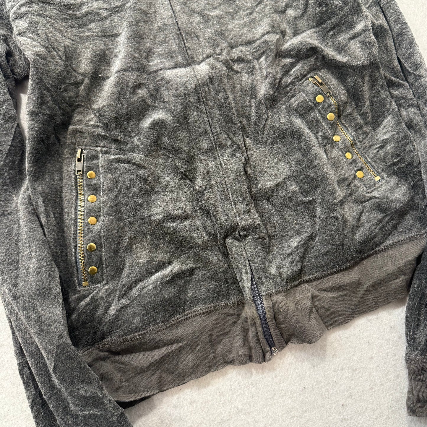 Juicy Couture Women's Dark Charcoal Zip Up Hoodie Studded Pocket Graphic Size XL