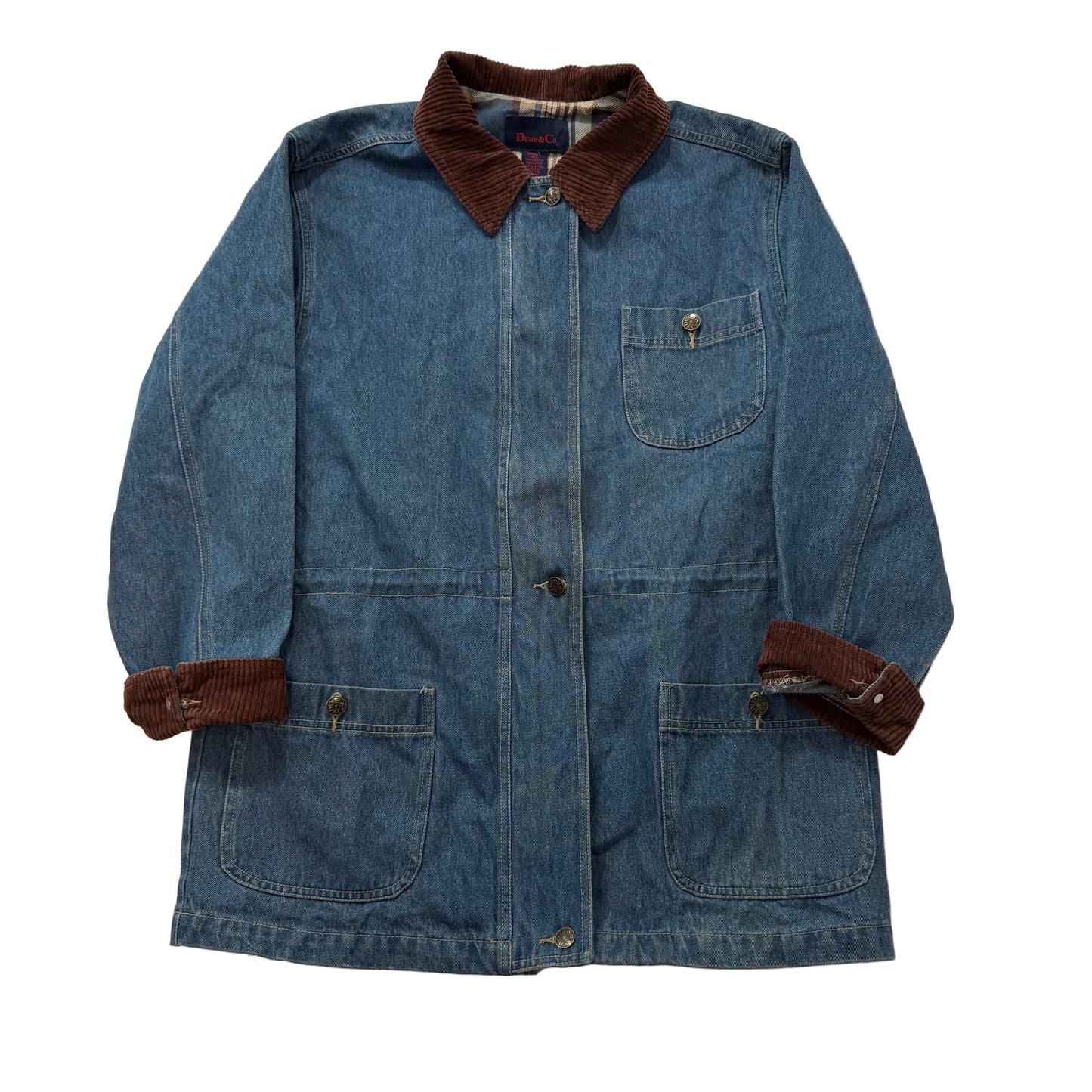 Denim & Co. Women's Blue Denim Button-Down Chore Jacket Corduroy Collar Size S