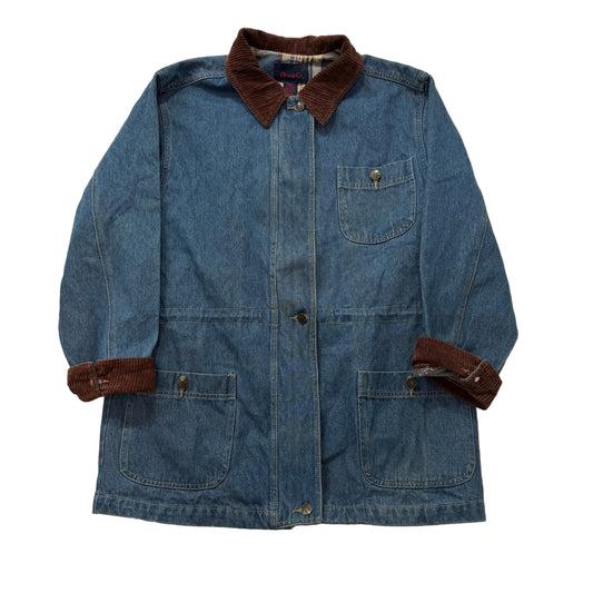Denim & Co. Women's Blue Denim Button-Down Chore Jacket Corduroy Collar Size S