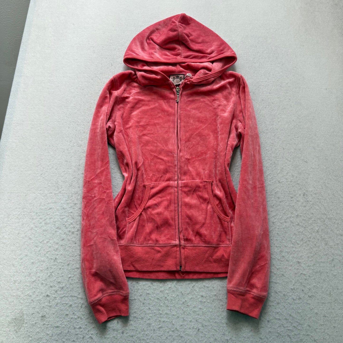 Vintage Juicy Couture Scottie Dogs Womens Coral Pink Velour Zip-Up Hoodie Size S
