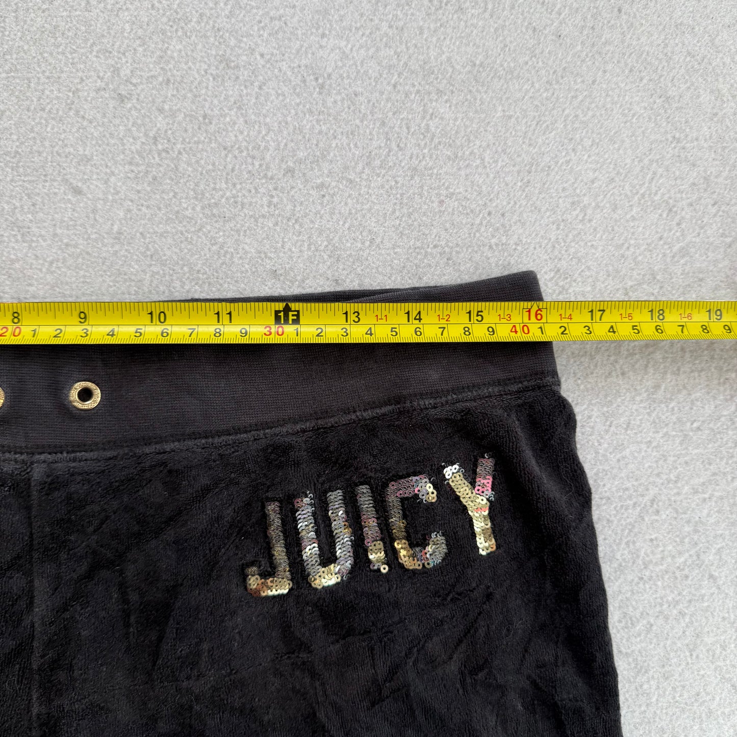 Juicy Couture Women's Black Velour Flared Track Pant Casual Sequin Logo Size W32