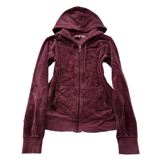 Vintage Juicy Couture Women's Burgundy Velour Zip-Up Hoodie Drawstring Size L