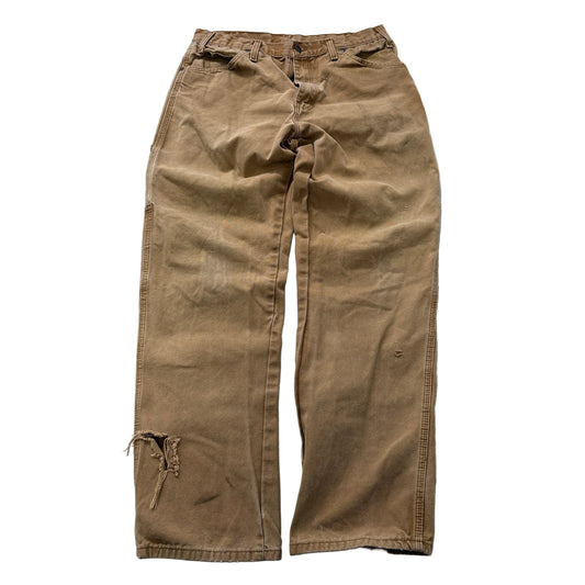 Vintage Dickies Men's Brown Canvas Carpenter Pants Distressed Workwear Size W32