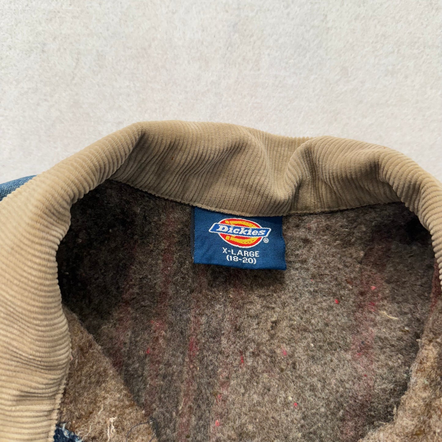 Dickies Blue Denim Chore Jacket Corduroy Collar Blanket Lined Workwear Size XL