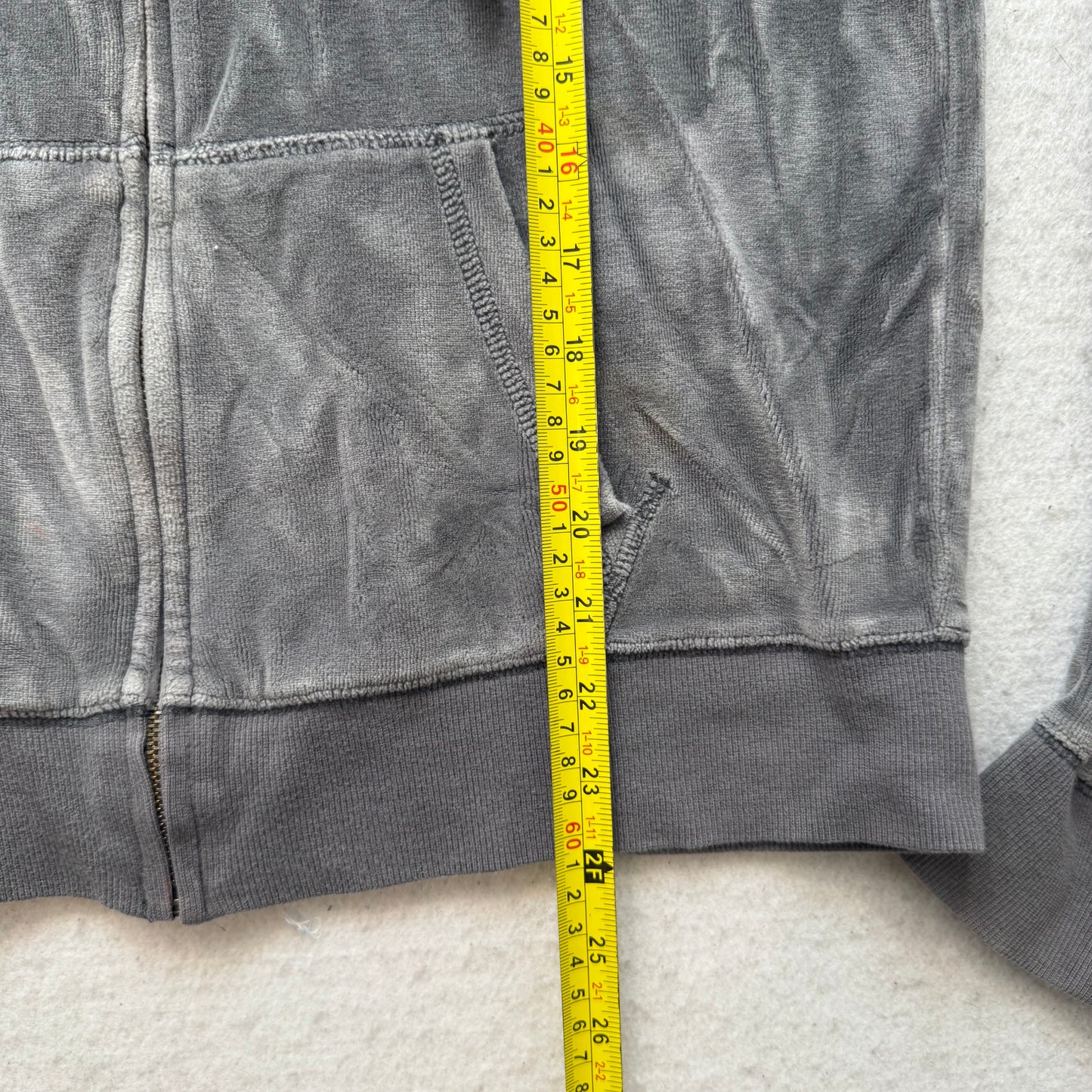 PINK Victoria's Secret Women's Charcoal Velour Zip Up Hoodie Graphic Logo Size L