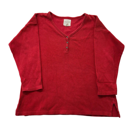 Abercrombie & Fitch Women's Red Ribbed Cotton Sports Jersey Henley V-Neck Size S