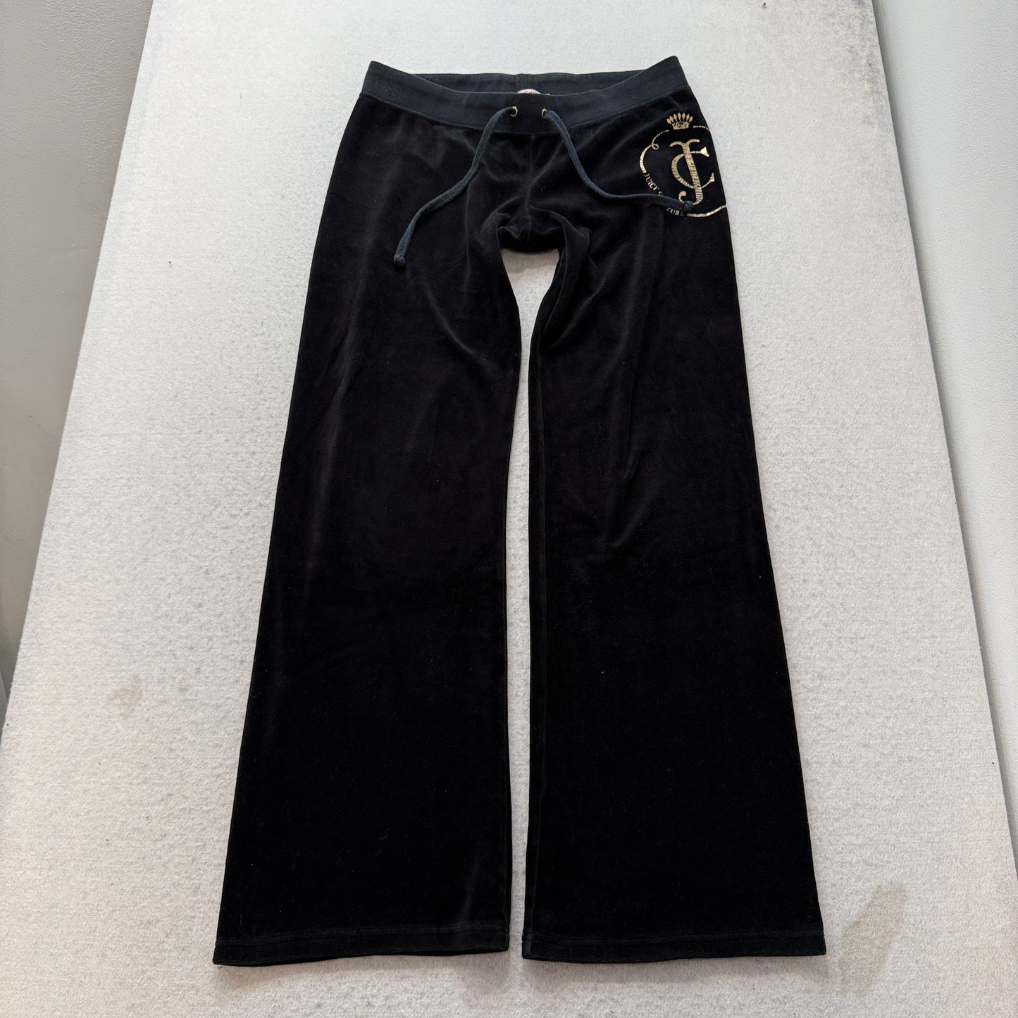 Juicy Couture Women's Black Velour Tracksuit Set Zip-Up Hoodie & Flared Pant - M