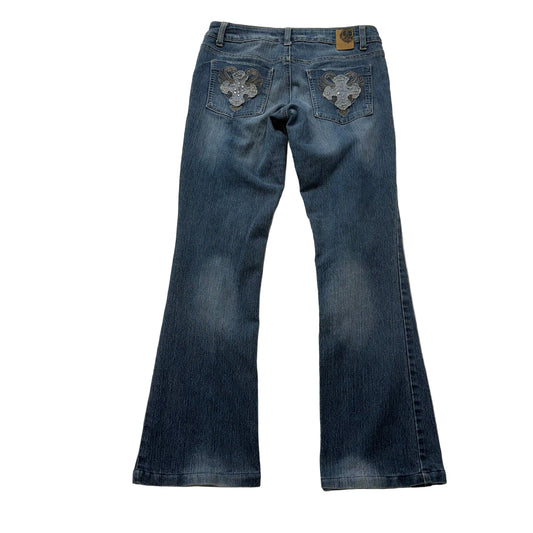 True Freedom Women's Medium Blue Denim Bootcut Jeans Bling Pocket Style Size 5