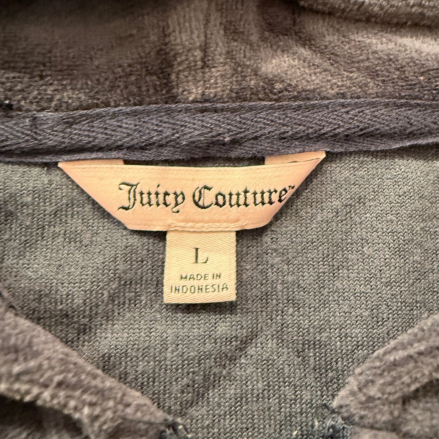 Juicy Couture Women's Black Velour Zip-Up Hoodie Pockets Loungewear Y2K Size L