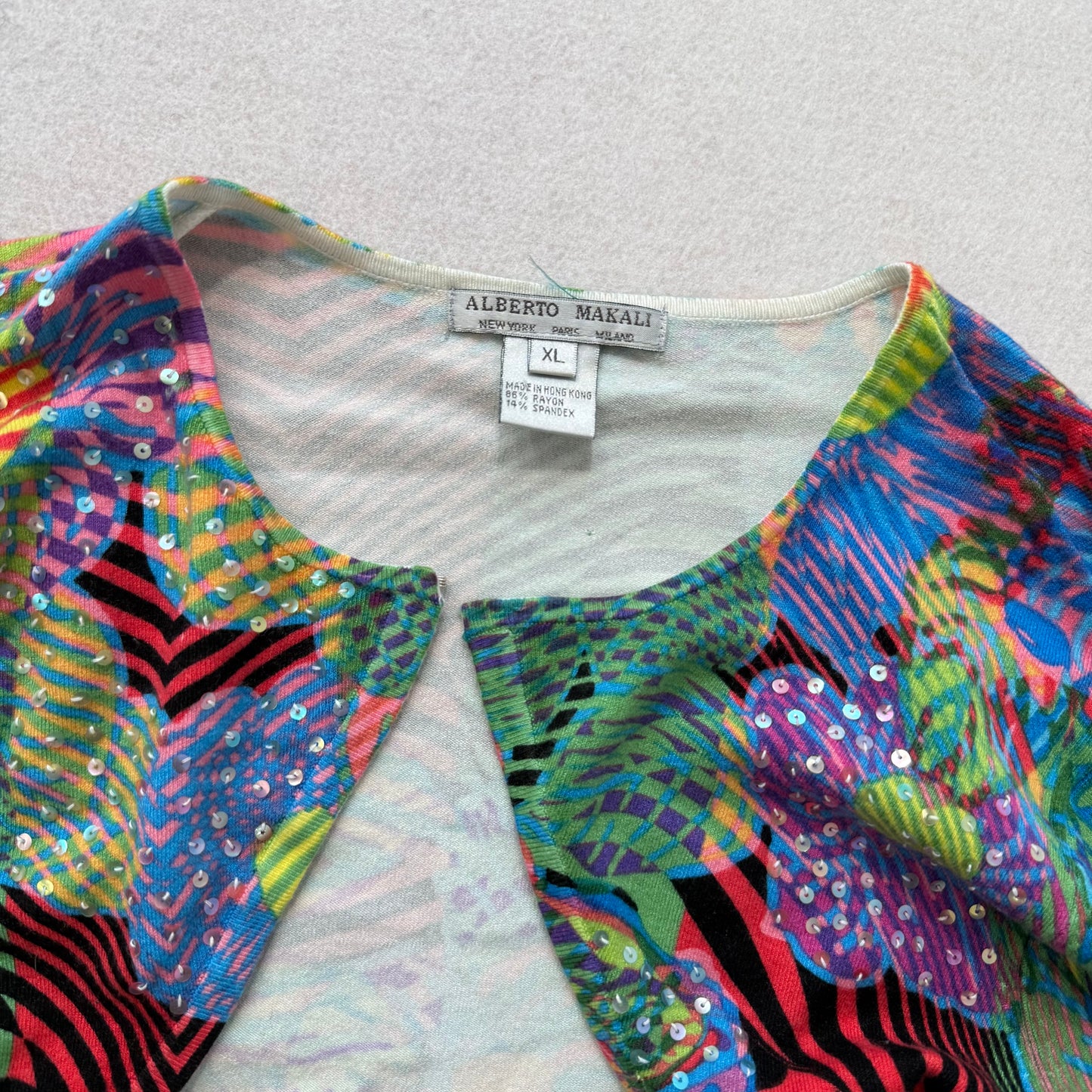 Alberto Makali St. John Multicolor Abstract Sequin Cropped Bolero Shrug XL