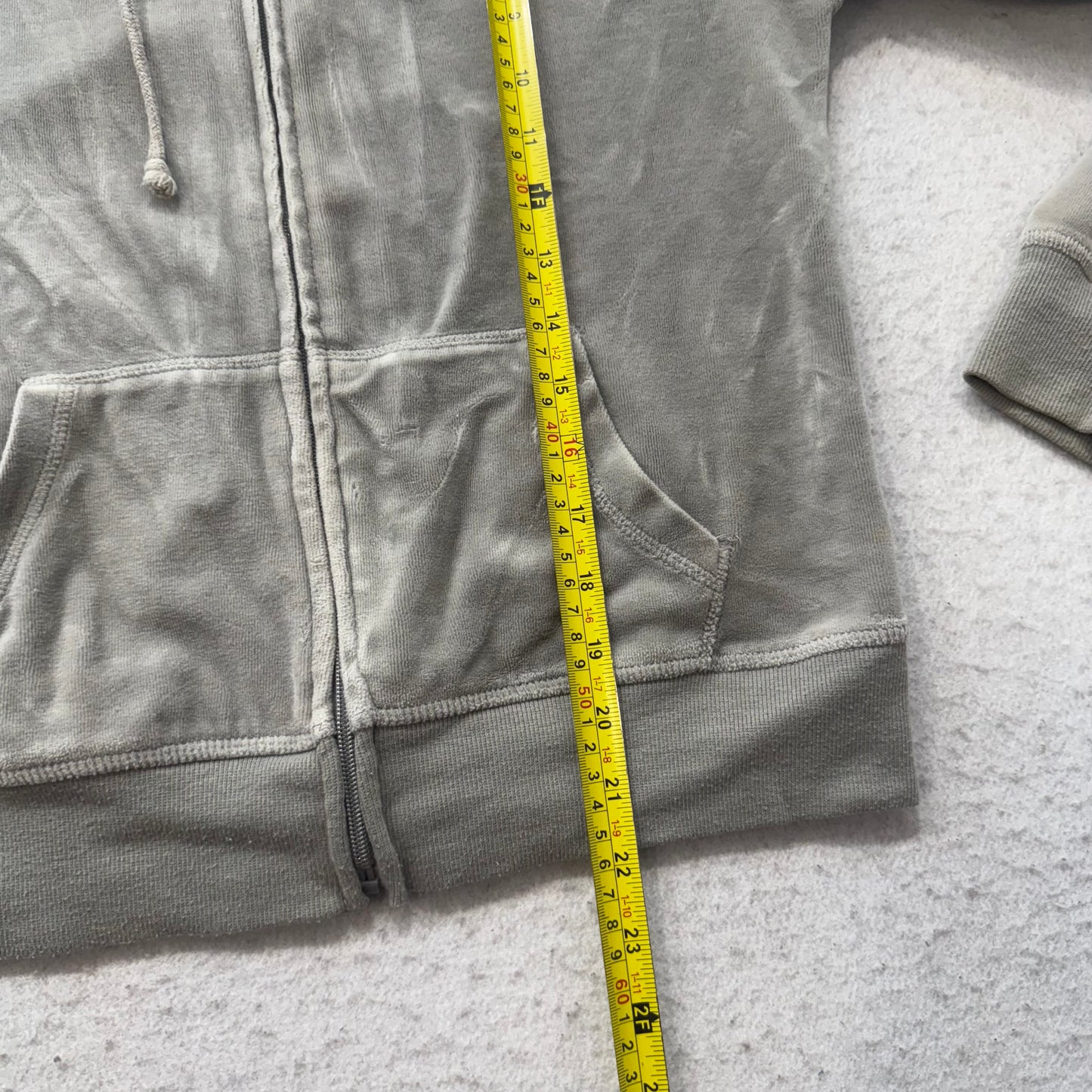 Vintage Juicy Couture Womens Gray Velour Zip-Up Hoodie Drawstring Pockets Size L
