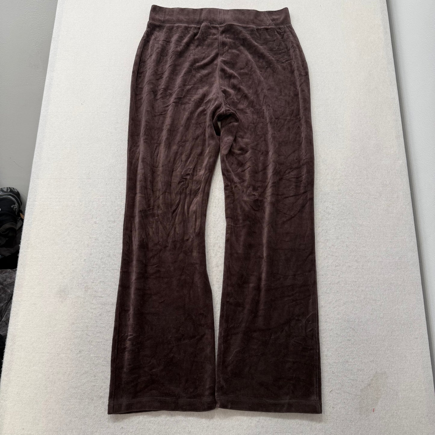Juicy Couture Brown Velour Tracksuit Set Zip Up Hoodie & Flared Pant Logo Size M