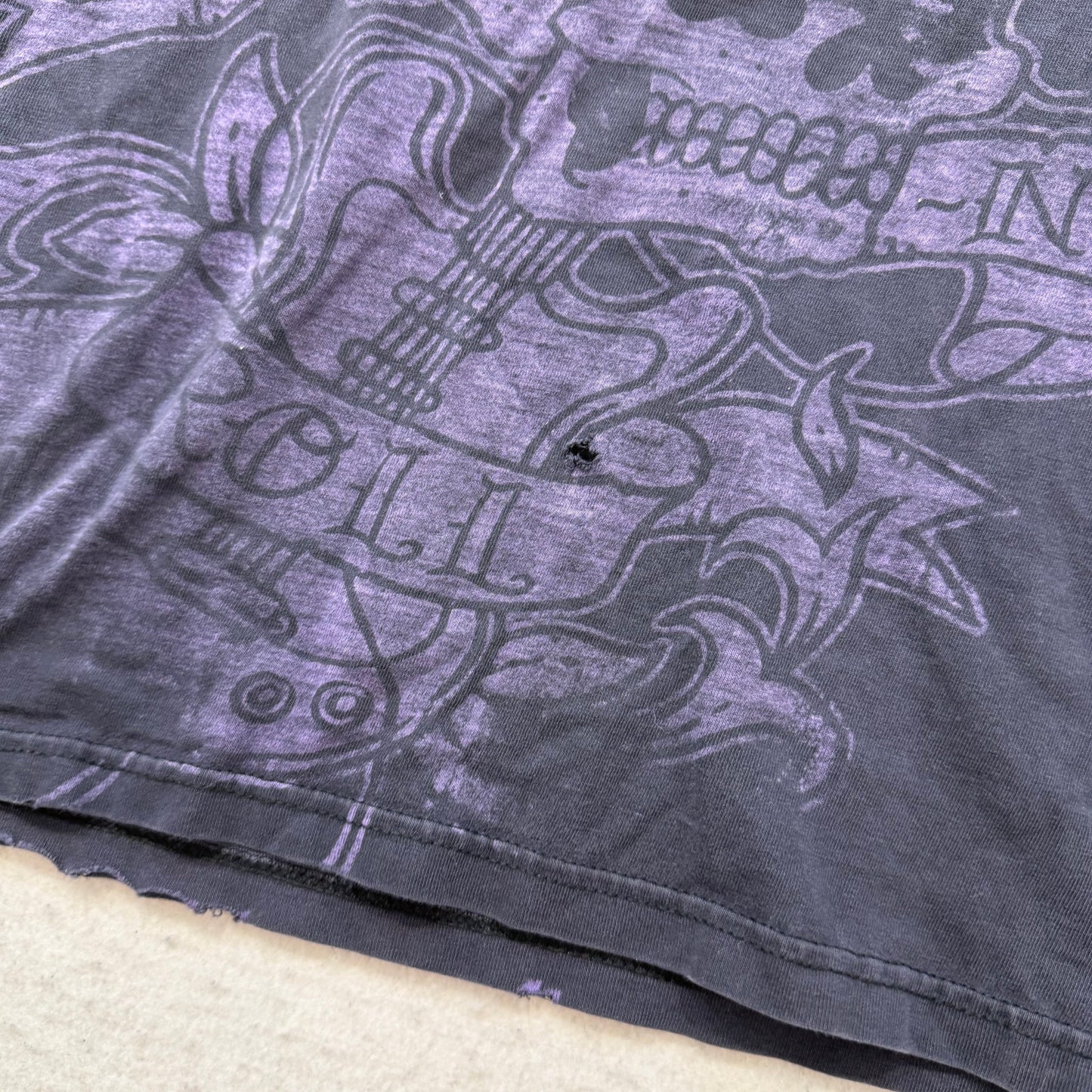 Grey Star Mens Charcoal 100% Cotton T-Shirt Skull Guitar Graphic Crewneck Size M