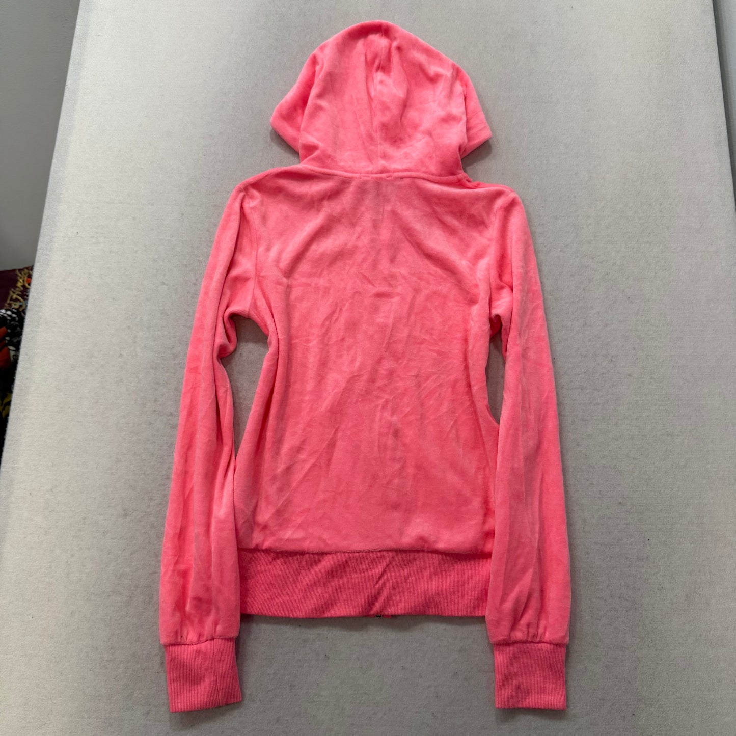 Juicy Couture Women's Hot Pink Velour Zip Up Hoodie Split Kangaroo Pocket Size S