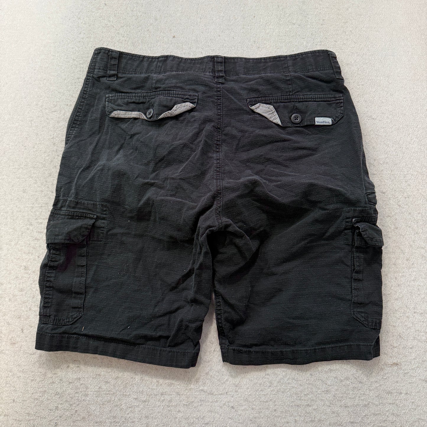 WearFirst Free-Band Men's Black Cargo Shorts Pockets Zip-Fly Stretch Size W35