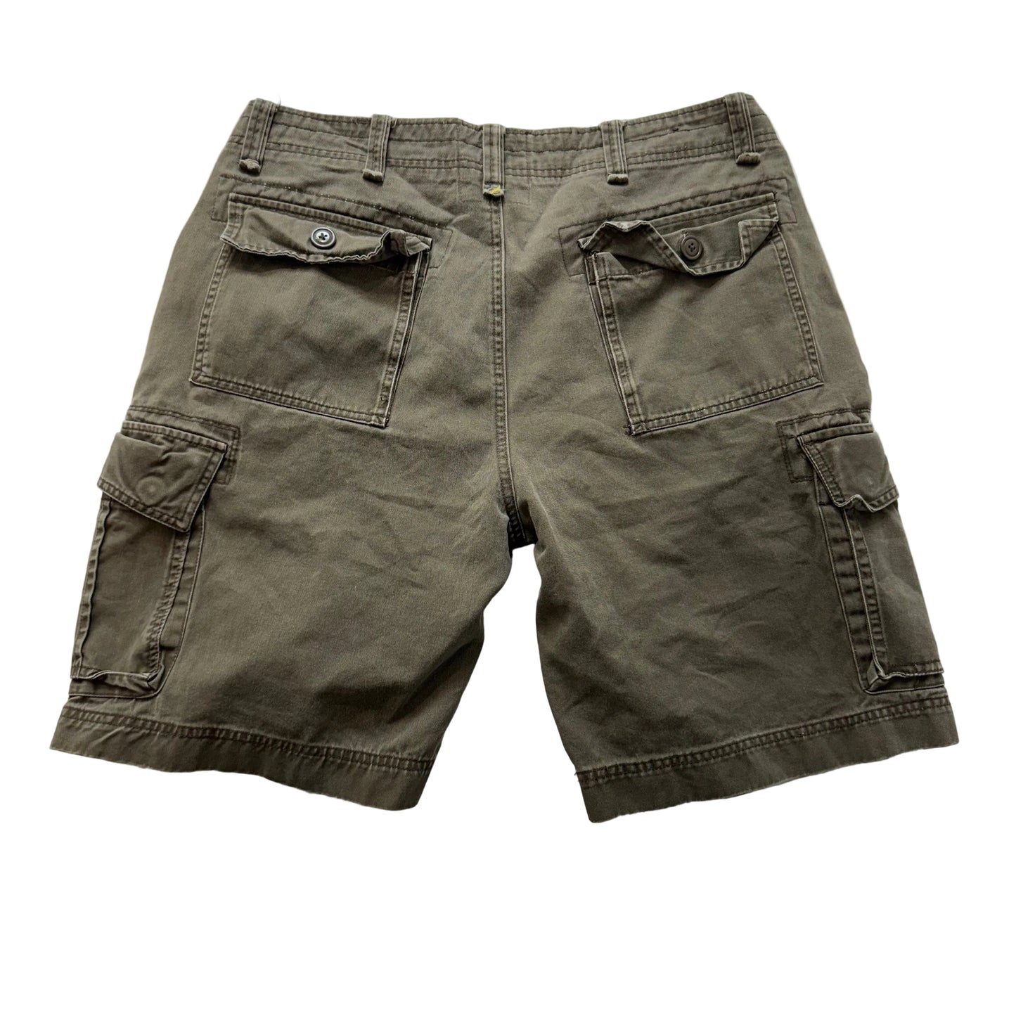 Men's Olive Green Cotton Relaxed Cargo Shorts Utility Pockets Streetwear Size 36