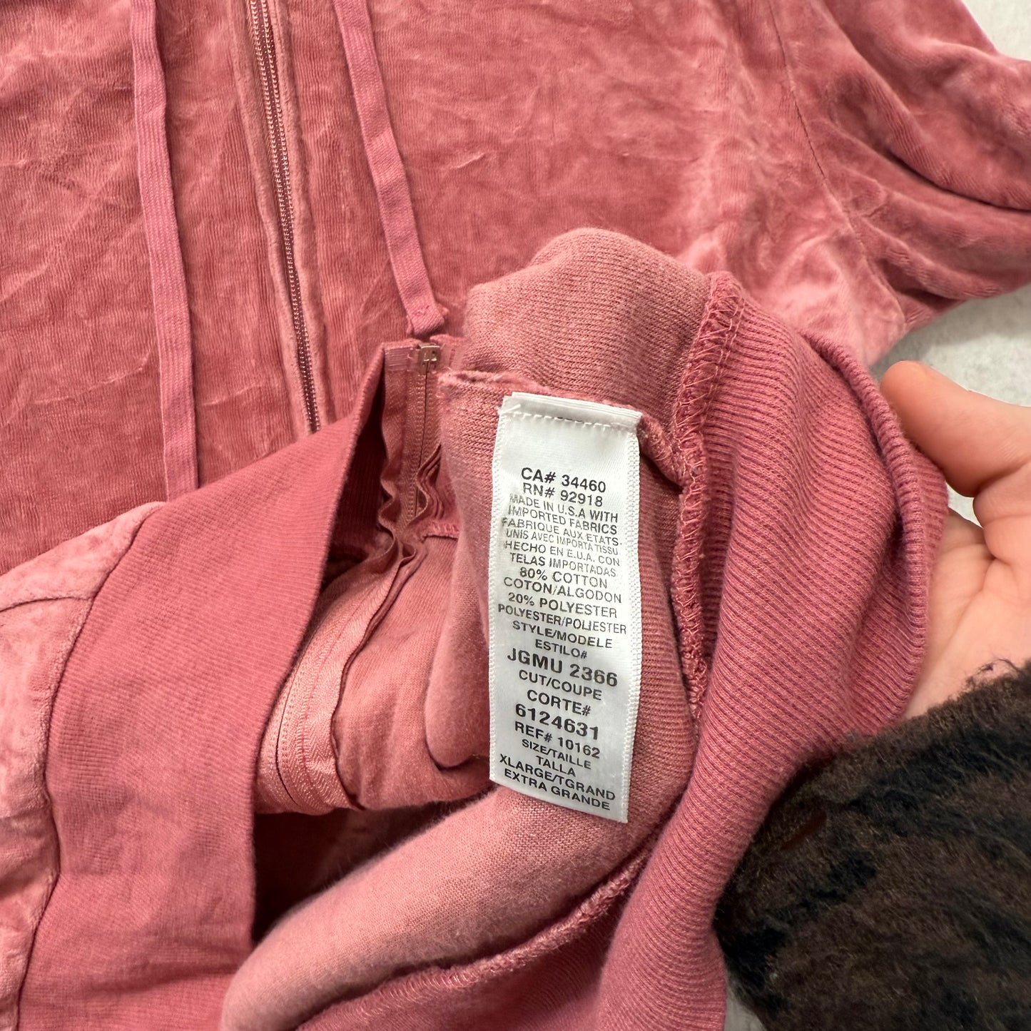Juicy Couture Women's Dusty Rose Velour Zip Up Hoodie Loungewear Preppy Size XL