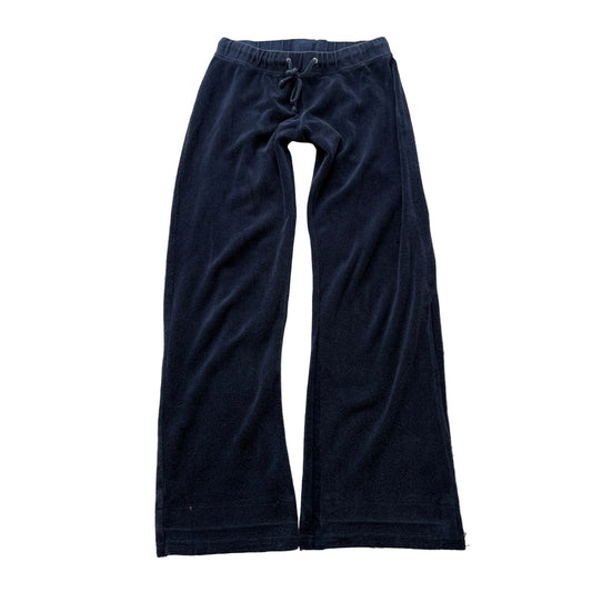 Juicy Couture Womens Navy Blue Terry Cloth Wide Leg Track Pant Drawstring Size M