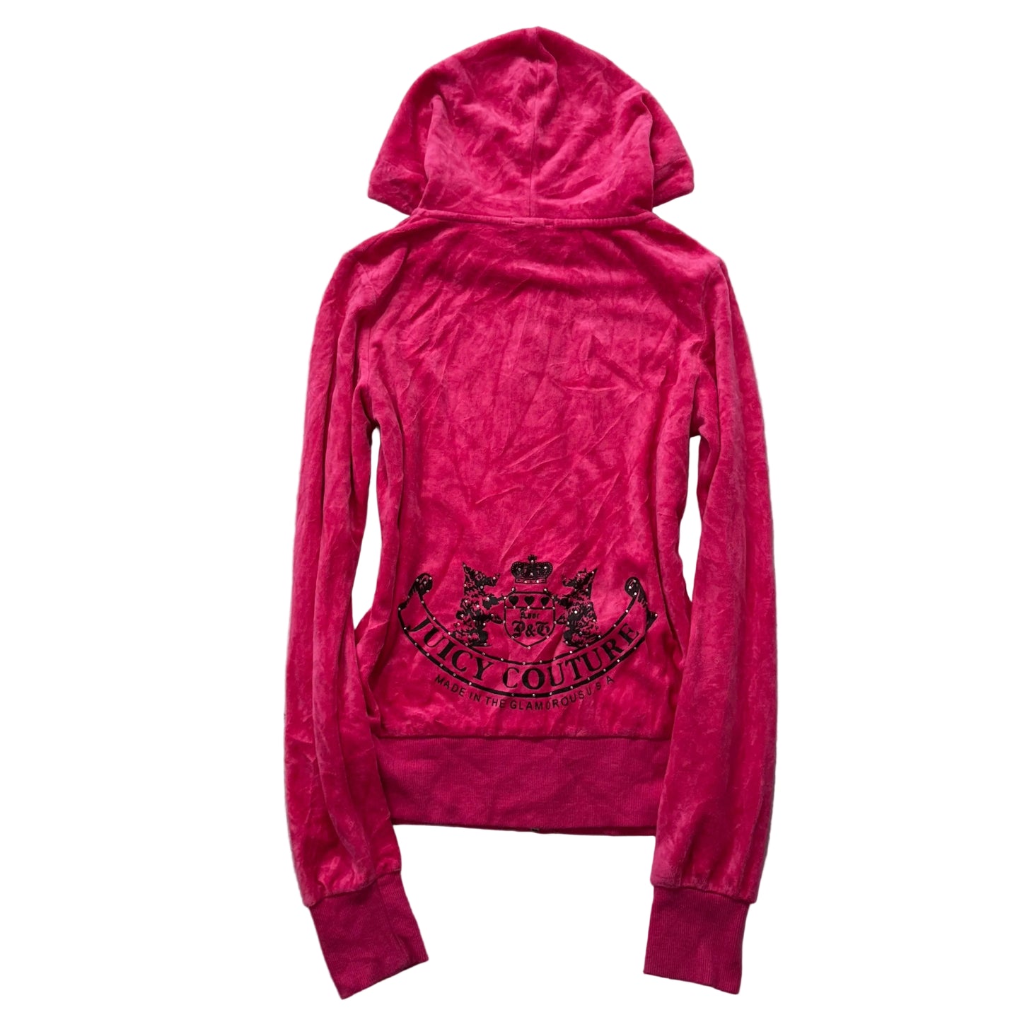 Vintage Juicy Couture Scottie Dogs Women's Pink Velour Hoodie Rhinestones Size S
