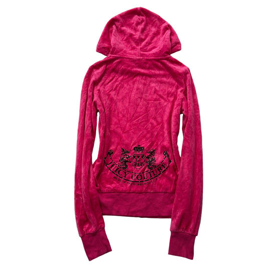 Vintage Juicy Couture Scottie Dogs Women's Pink Velour Hoodie Rhinestones Size S