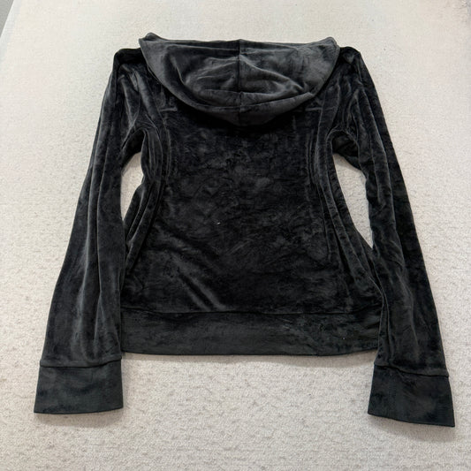 Victoria's Secret PINK Women's Black Velour Zip-Up Hoodie Pockets Casual Size L