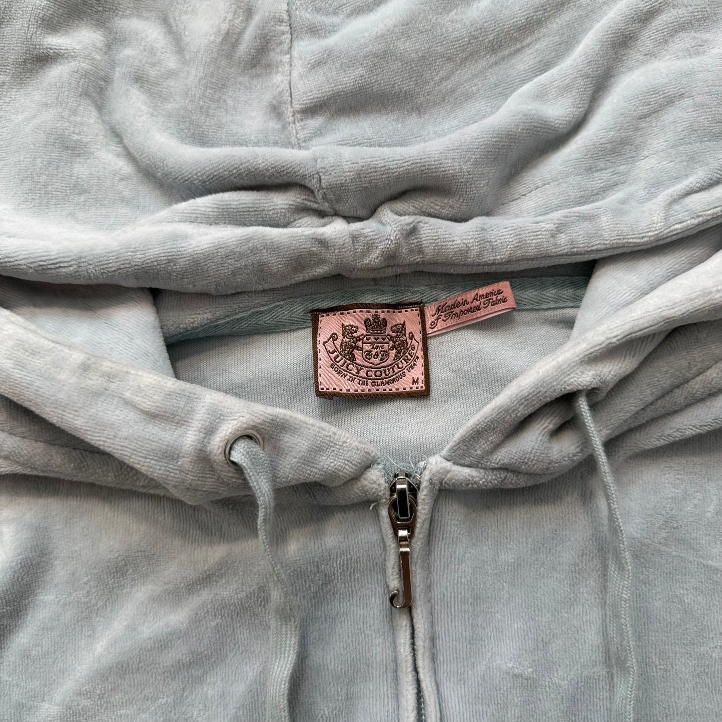 Juicy Couture Women's Light Gray Velour Zip-Up Hoodie Drawstring Pockets Size M