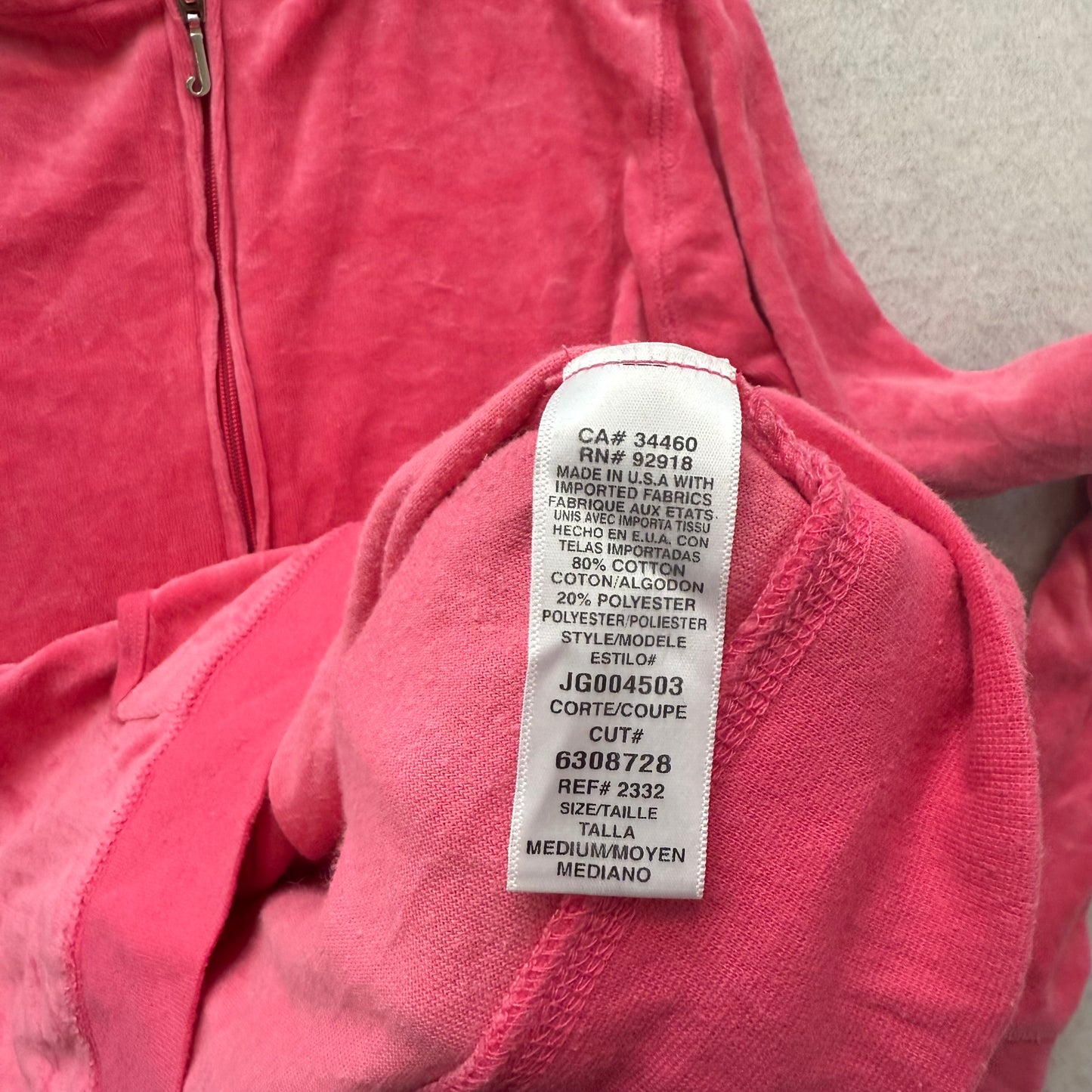 Juicy Couture Women's Pink Velour Full Zip Hoodie Rhinestones Logo Preppy Size M