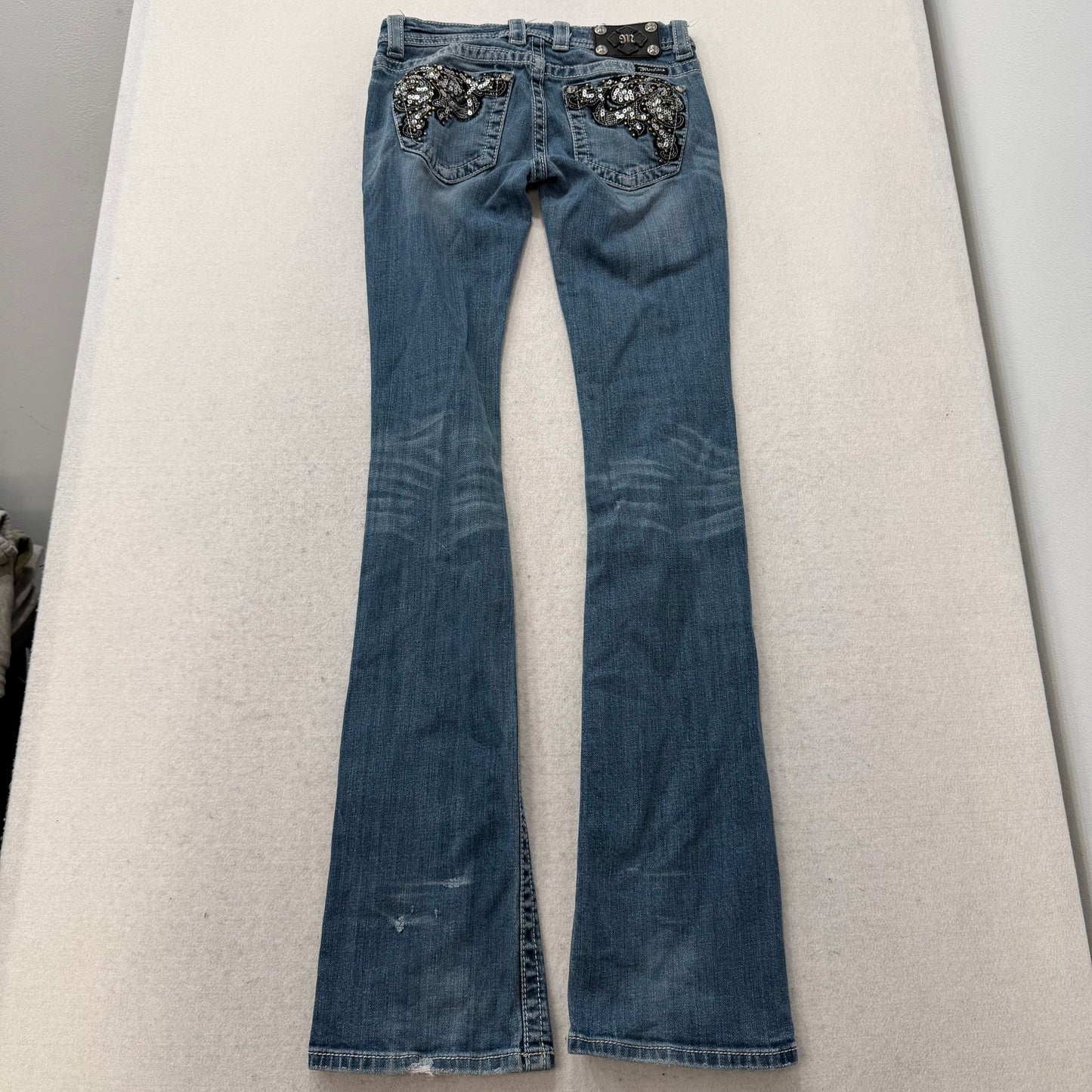 Miss Me Women's Blue Denim Bootcut Jeans Sequin Embellished Back Pocket Size 26