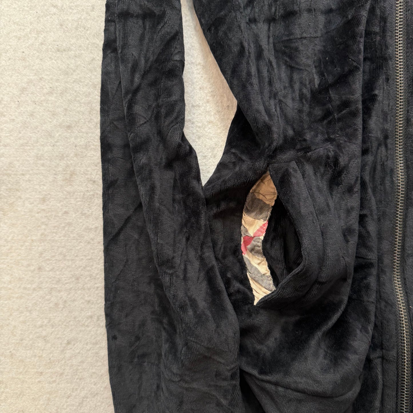 Burberry Brit Women's Black Velour Full Zip Hoodie Slash Pockets Preppy Size M