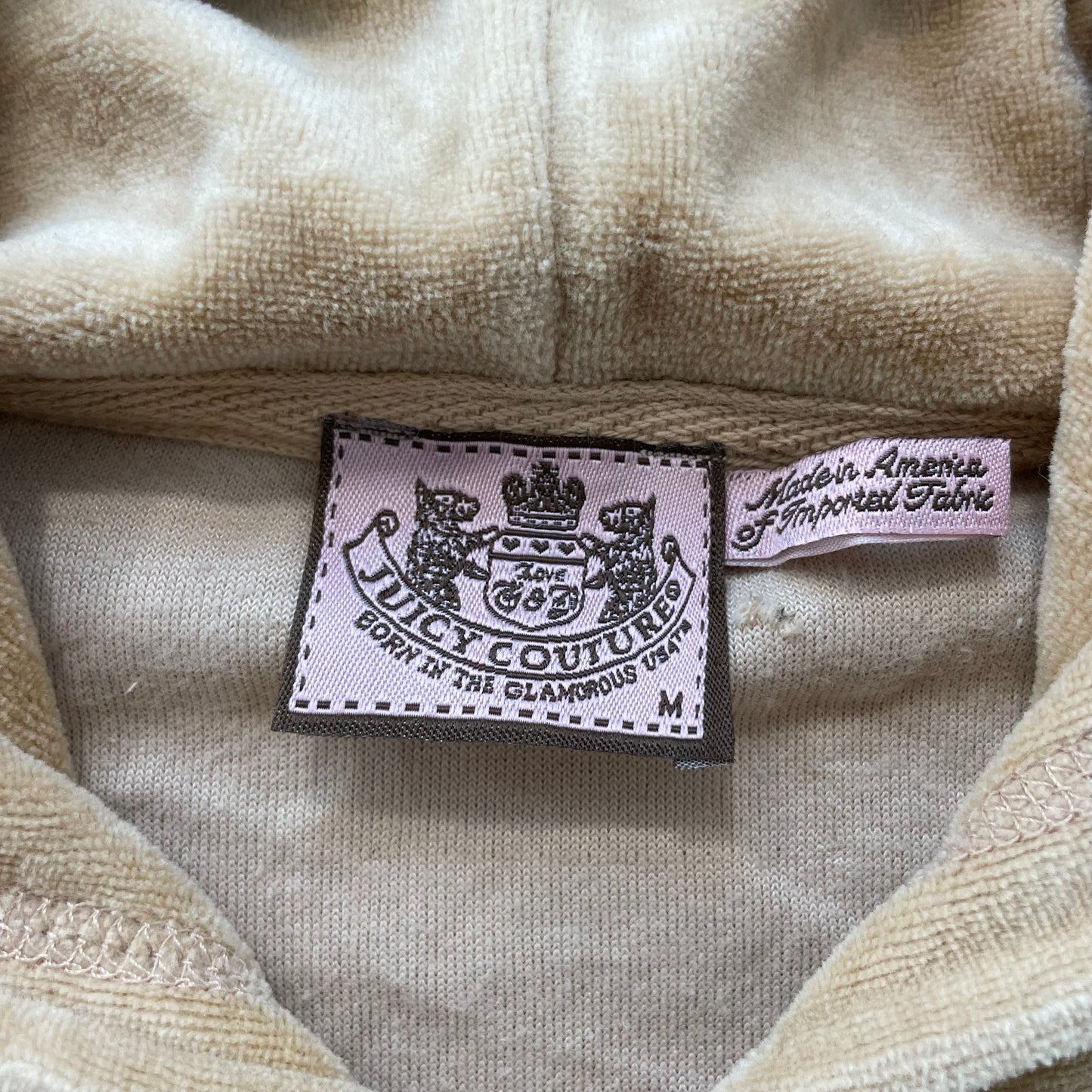 Juicy Couture Scottie Dogs Women's Camel Velour Zip-Up Hoodie Rhinestones Size M