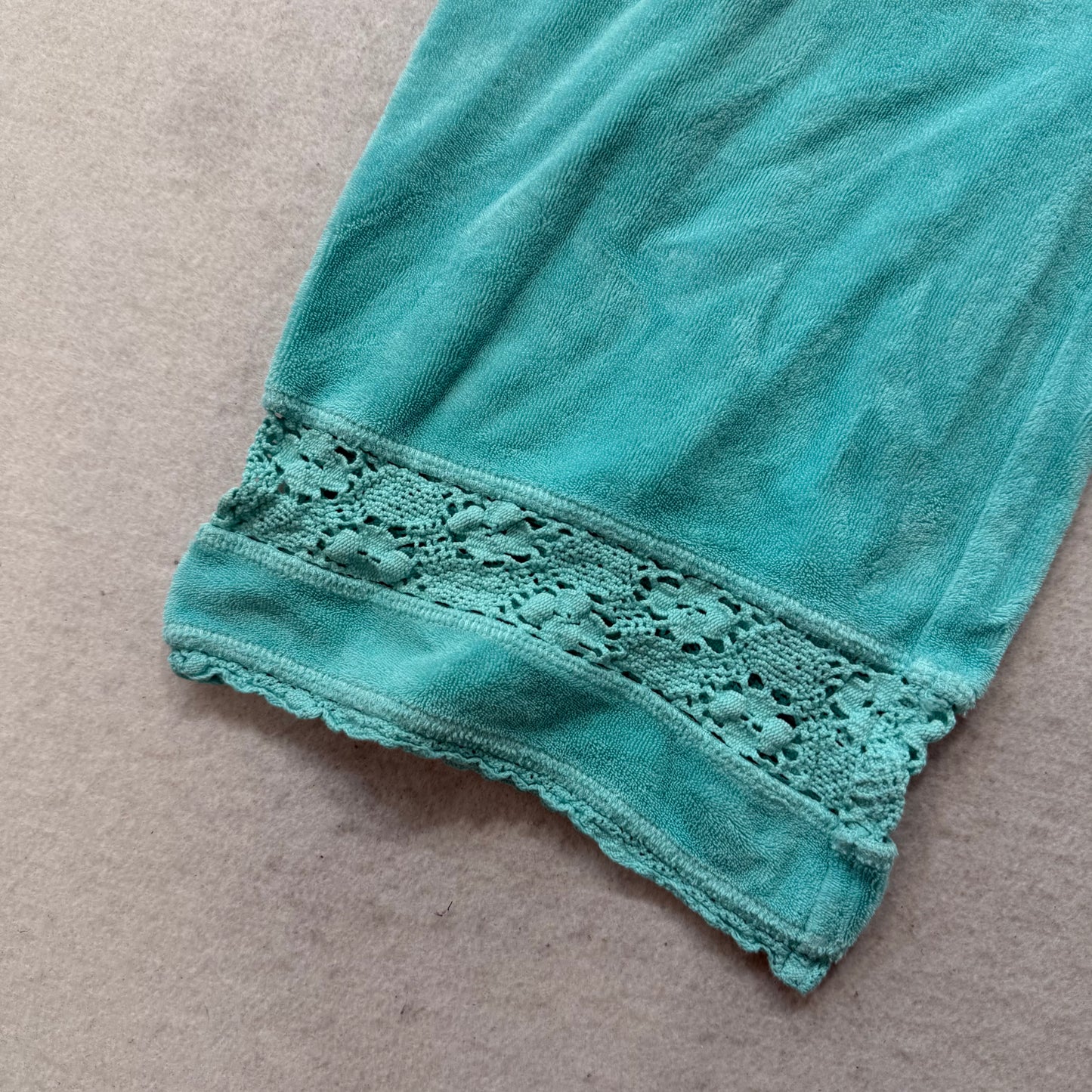 2003 Vintage Juicy Couture Women's Aqua Capri Pant Crochet Lace Trim Y2k Size S