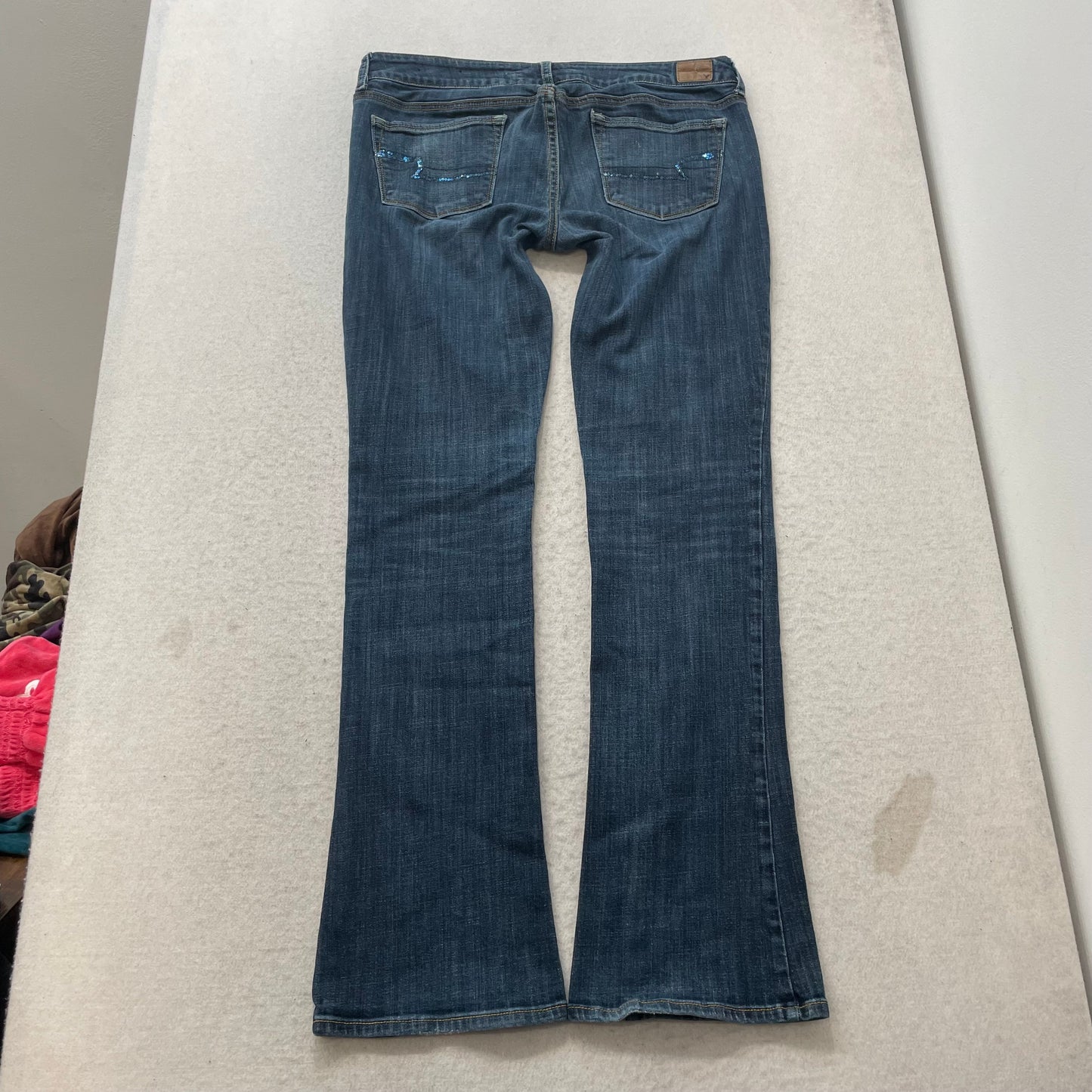 American Eagle Skinny Kick Women's Blue Bootcut Jeans Pockets Stretch Size 14