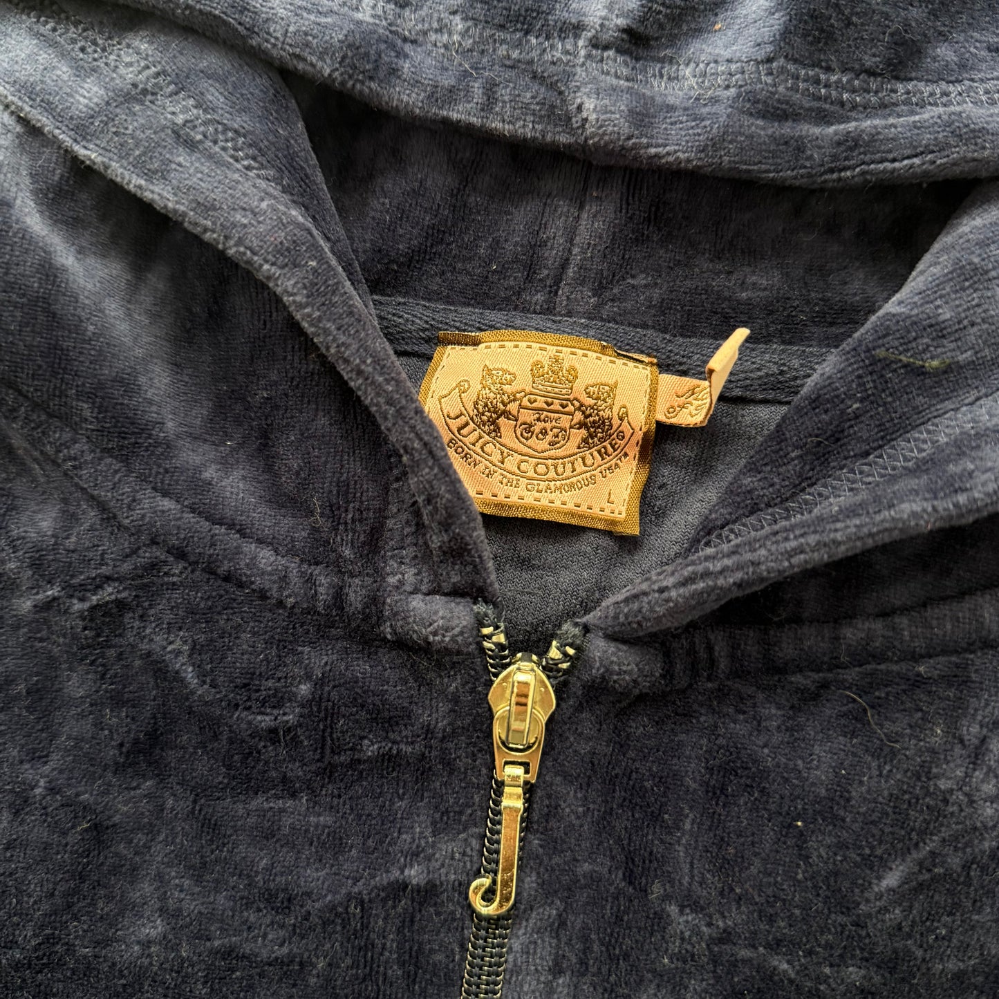 Vintage Juicy Couture “Scottie Dogs” Women Navy Blue Velour Zip Up Hoodie Size L