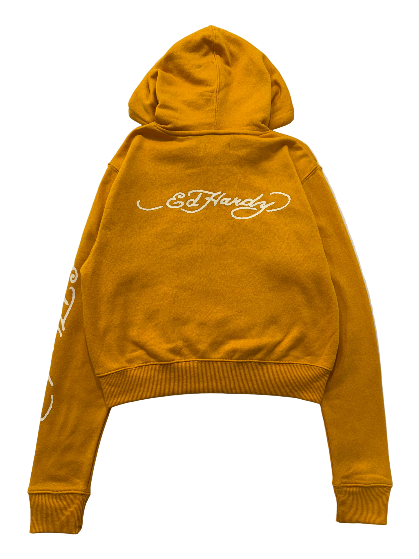 ED HARDY “Dragon” GOLDEN YELLOW CROPPED PULLOVER HOODIE - Clean Curriculums 