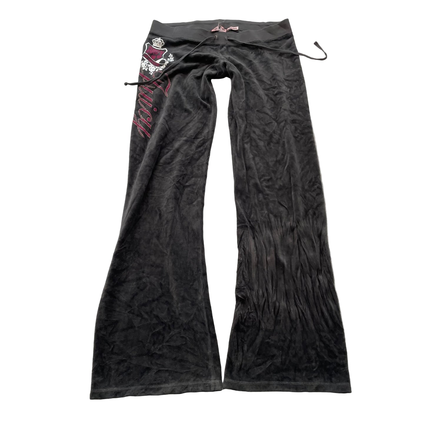 Juicy Couture Women Deep Charcoal Velour Flare Track Pant Rhinestone Logo Size M