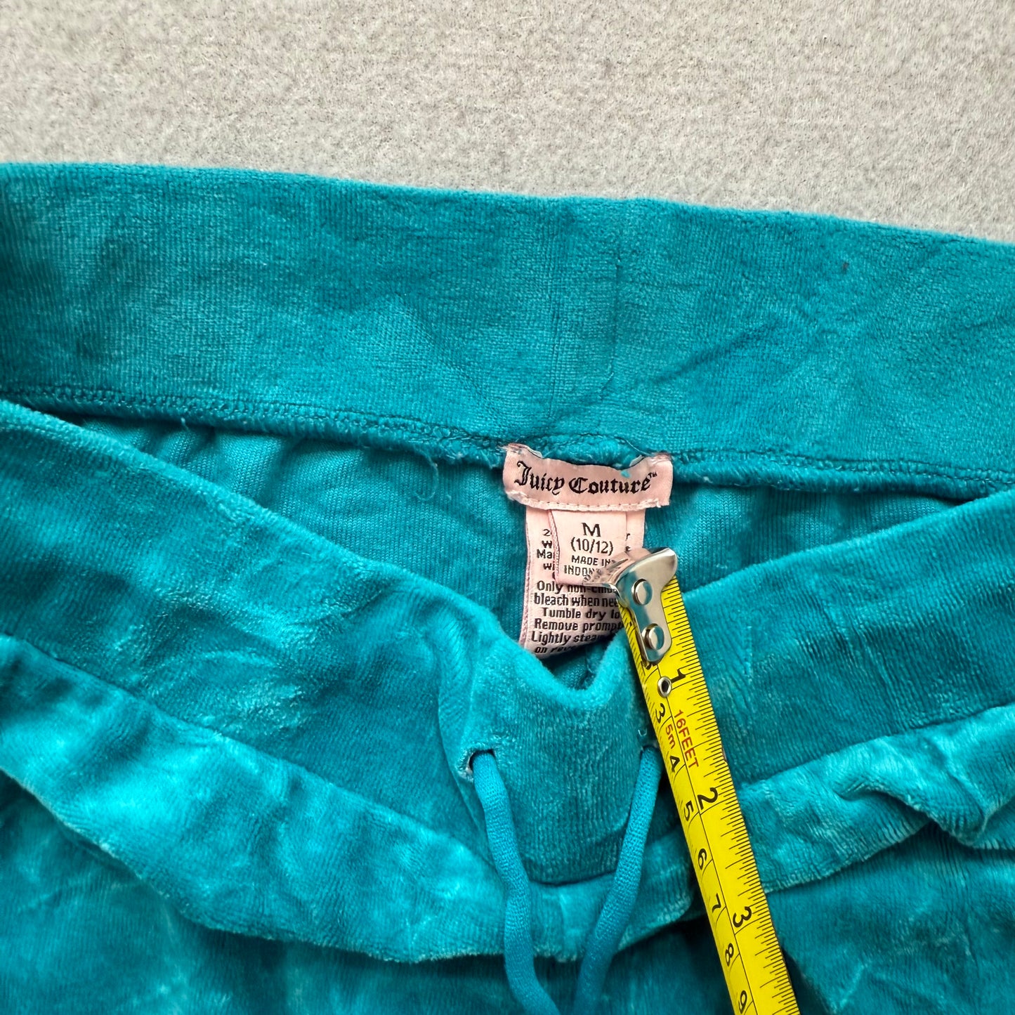 Juicy Couture Womens Teal Velour Flared Track Pant Horse Glitter Logo Y2K Size M