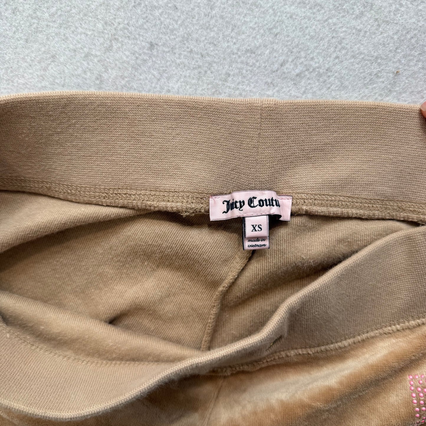 Juicy Couture Women's Tan Velour Flared Track Pant Loungewear Low Rise Size XS