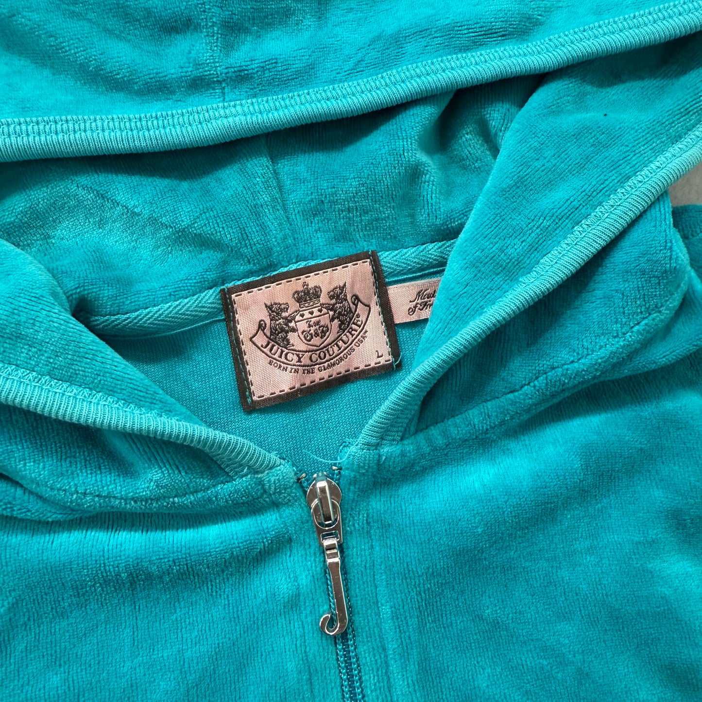 Juicy Couture Teal Blue Velour Full Zip Hoodies Long Sleeves Loungewear Size L