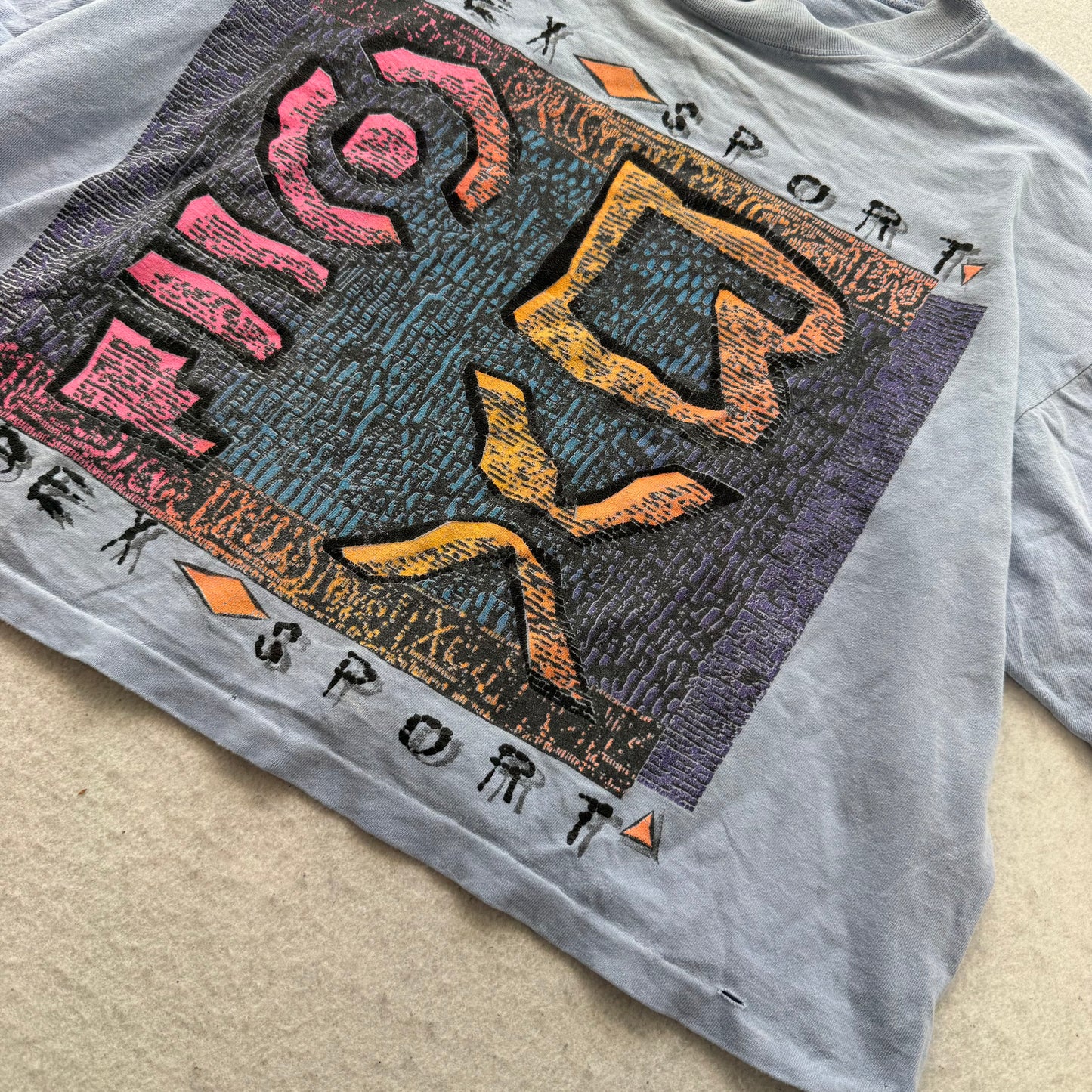 Vintage OBEX Sport Women's Faded Blue Graphic Crop Top T-Shirt Boxy Fit Size XL