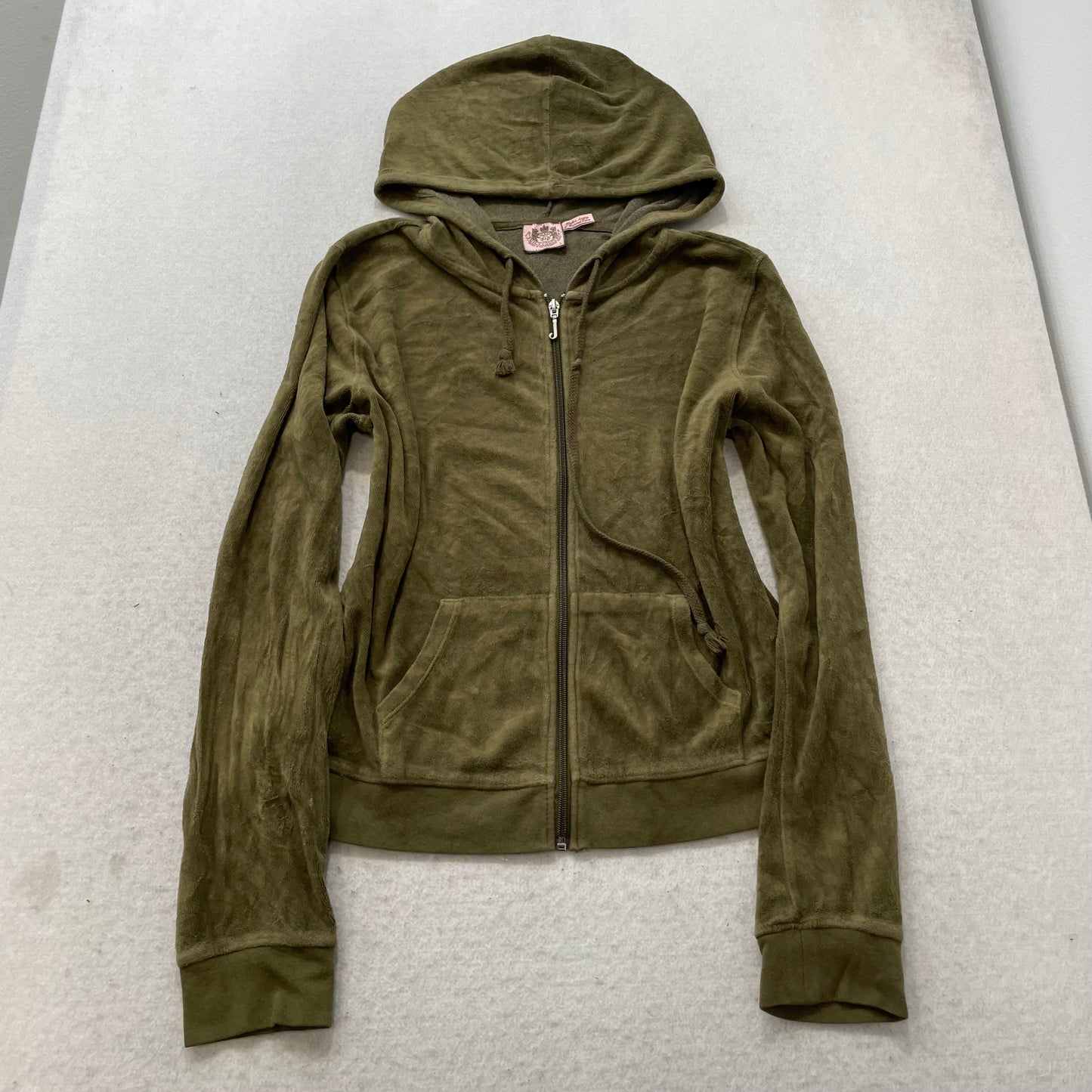 Vtg Juicy Couture Womens Olive Green Velour Tracksuit Set Hoodie & Pant Size L/S