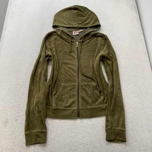 Vtg Juicy Couture Womens Olive Green Velour Tracksuit Set Hoodie & Pant Size L/S