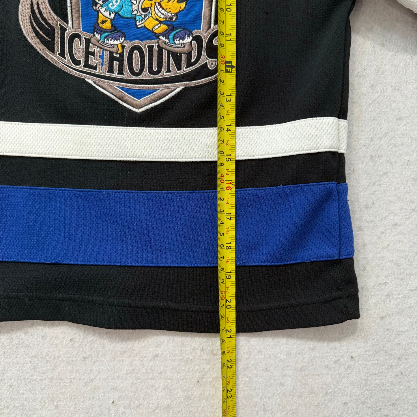 Vintage Disneyland Resort Pluto #K9 Kids Black Blue Icehounds Hockey Jersey Size S