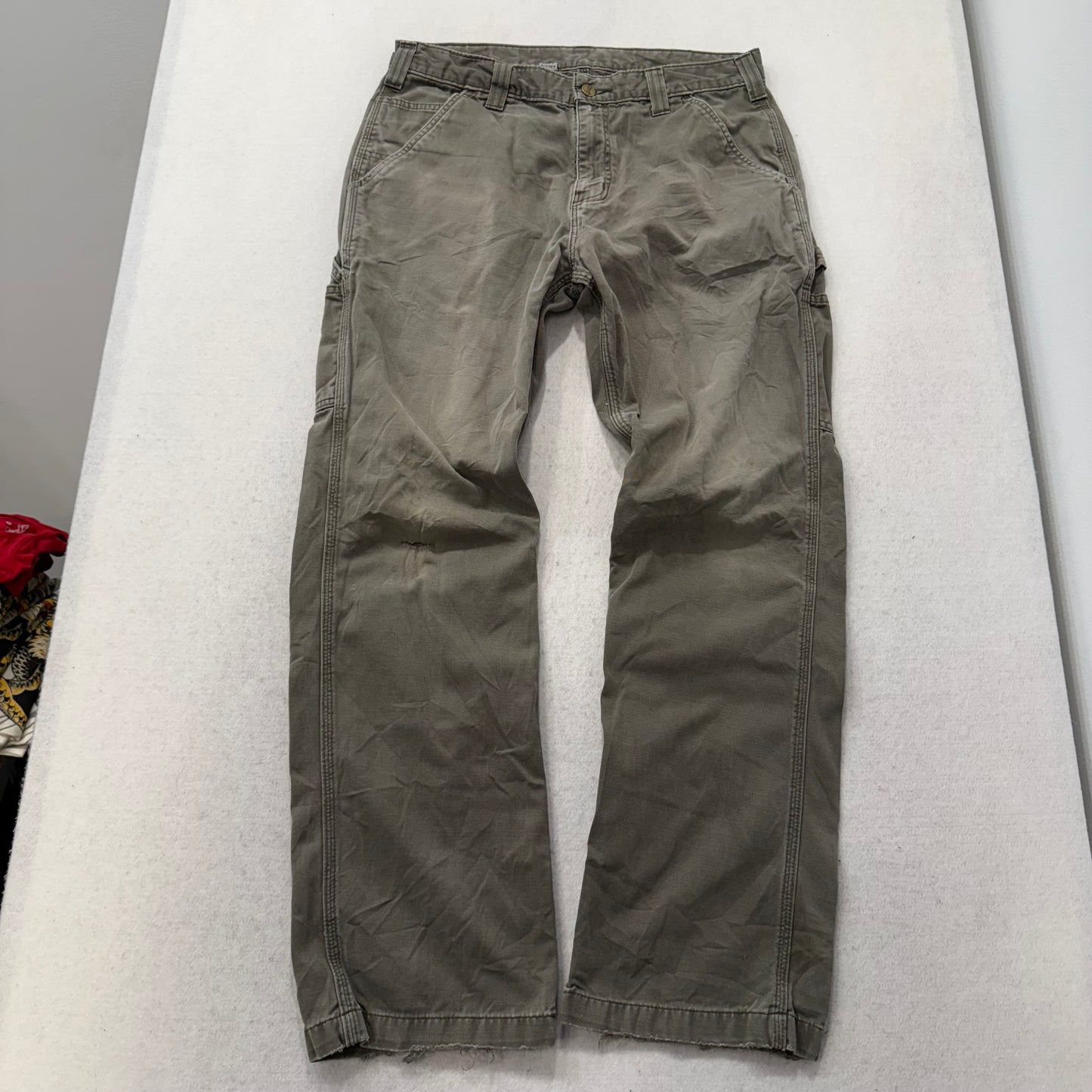 Carhartt Men's Army Green Straight Leg Dungaree Pant Utility Pockets Size 34