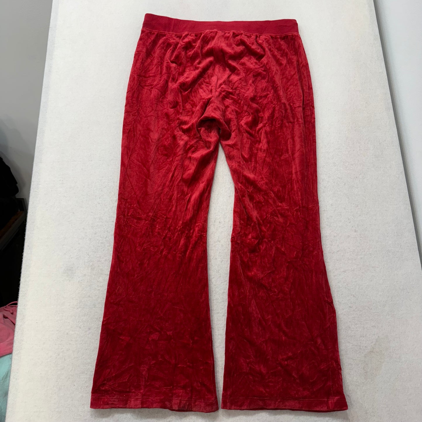 Vintage Juicy Couture Women's Red Velour Flared Track Pant Crown Logo Size L