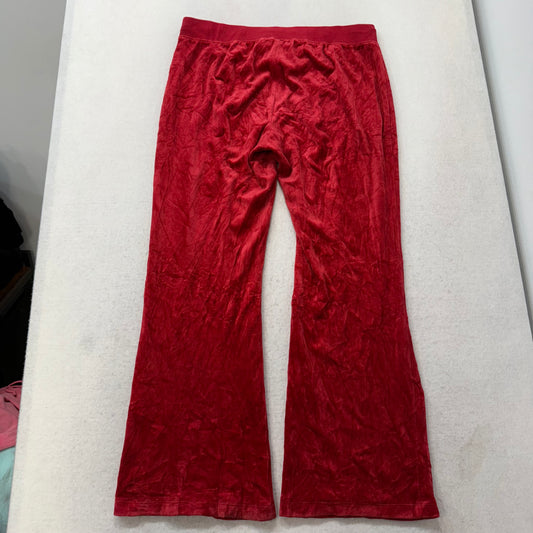 Vintage Juicy Couture Women's Red Velour Flared Track Pant Crown Logo Size L